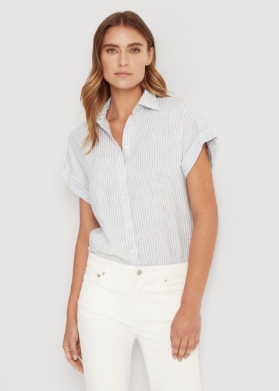 Women's Ralph Lauren Striped Linen Shirts | 209385ZCX